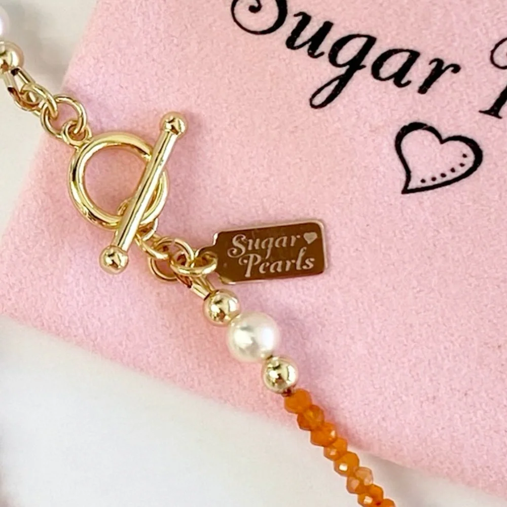 Freshwater Pearl, Carnelian & 14K Gold Necklace - Picture 5 of 7